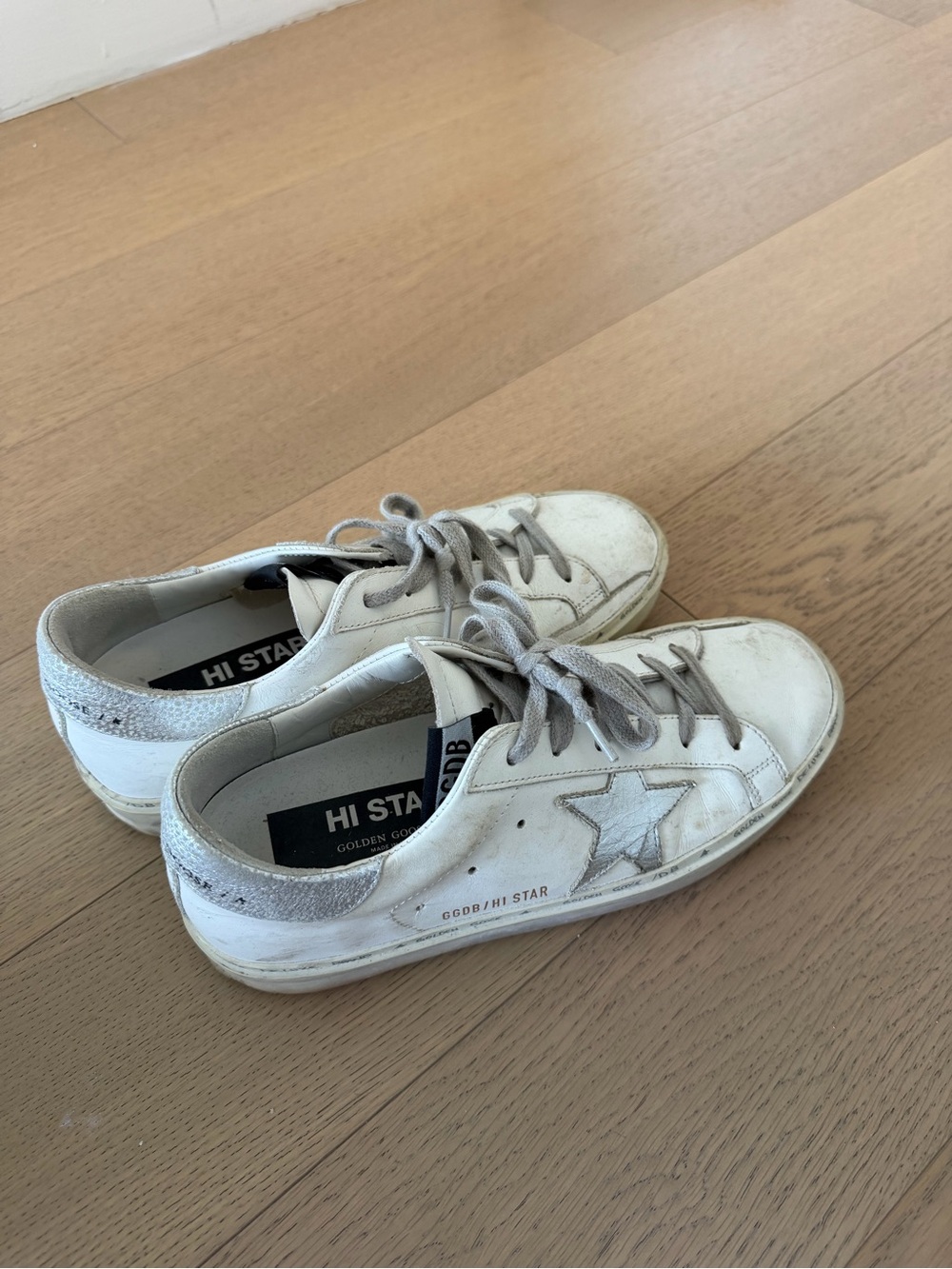 Golden Goose Hi Star white and gray leather sneakers
